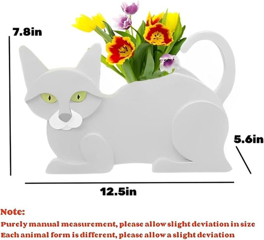 White Cat Planter Pots, 12.5 x 5.6 x 7.8 Inches | Cat Flower Pot, Cute Animal Shaped Plant Pot, Gifts for Women & Pet Lovers, Indoor Outdoor Garden Home Office Decor