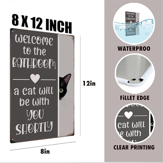 mmiishe Funny Metal Signs Black Cat Lover Gifts for Women Men Cat Bathroom Decor Vintage Wall Decor for Restroom Toilet Powder Room Wall Art Plaques 8x12 Inches Bathroom Accessories