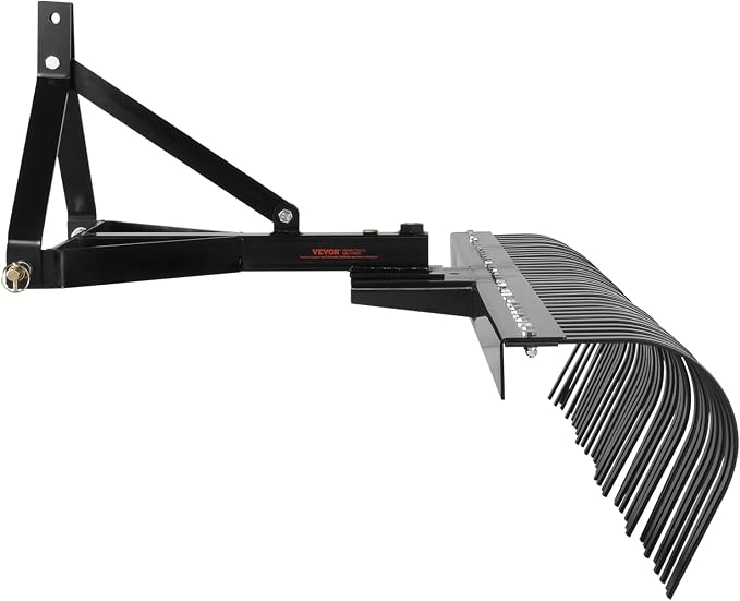 VEVOR Tow Behind Dethatcher, 72-inch 3-Point Tow Behind Lawn Dethatcher Rake with 36 Steel Tines for Tractor, Heavy Duty Landscape Rake with Attachments for Lawn, Garden, Farm, Grass, and Branches