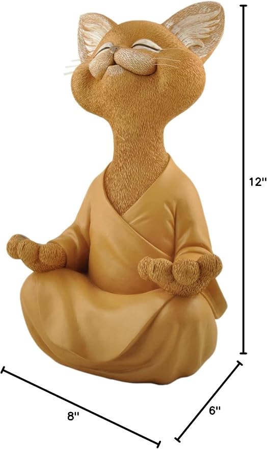 JFSM INC. 12" Whimsical Happy Cat Garden Buddha Statue - Indoor Outdoor Resin Cat Statue - Meditating Animal Sculpture, Mindful Yoga Decor for Patio Yard Lawn Porch