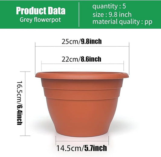 RooTrimmer 5 Pack 10 Inch Plant Pots Lightweight Planters with Drainage Holes,Durable Indoor & Outdoor Flower Pots for Garden,Patio & Home Decor(Pottery Red)