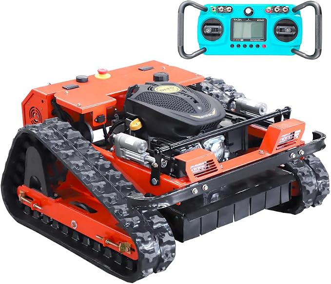 INFRONT Remote Control Lawn Mower - All Terrain Tracks, 45° Slope Climbing, Gas Electric Hybrid, High Power Strong Mower