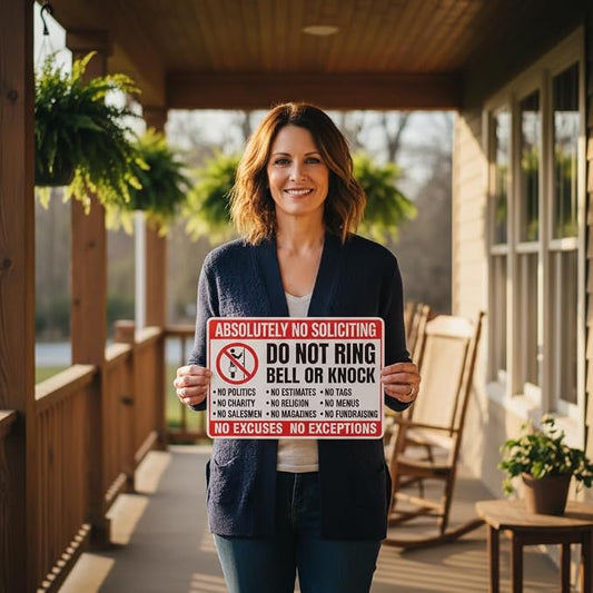 No Soliciting Sign for Front Door, Funny “Don’t Knock or Ring Doorbell” Aluminum Door Sign, 12 * 8 Inch No Soliciting Sign for House, Home Decor, Entryway, Porch & Office
