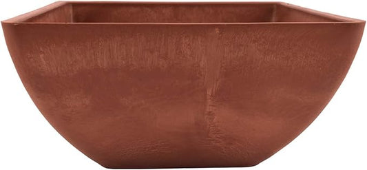 PSWPotCollectionPlastic/Stone/WoodComposite SquarePlanter NoDrainageHole (Drillable),ModernIndoor/Outer Pot for Flowers,Foliage,Succulents,FairyGardensTerra CottaColor,12 by 12 by 6-Inch(Pack of 6)