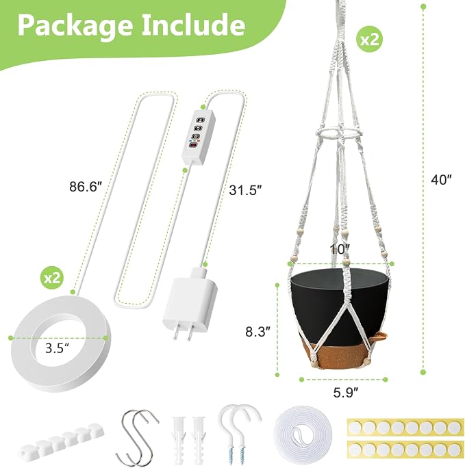 2 Pack Self Watering Hanging Planters with Grow Light for Indoor Plants | 10 Brightness, 3 Light Modes, 3/9/12H Timer, Built-In Reservoir, Drainage Holes, 10 in Pots