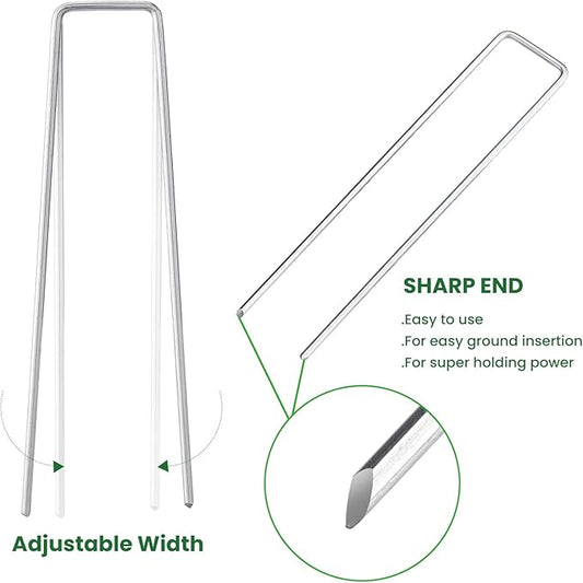 6 Inches Galvanized Garden Staples, Metal Tent Stakes, Heavy Duty U-Shaped Pins and Landscaping Staples for Sod Anchoring Landscape Fabric Irrigation Tubing,Halloween Decorations (50, Silver)
