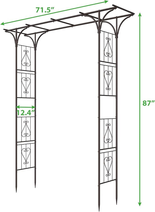 OUSHENG 87in Garden Arbor, Metal Arch Trellis for Climbing Plants Outdoor, Steel Archway for Wedding Ceremony Party Christmas Decoration Decor Pergola Backyard Lawn, Brown