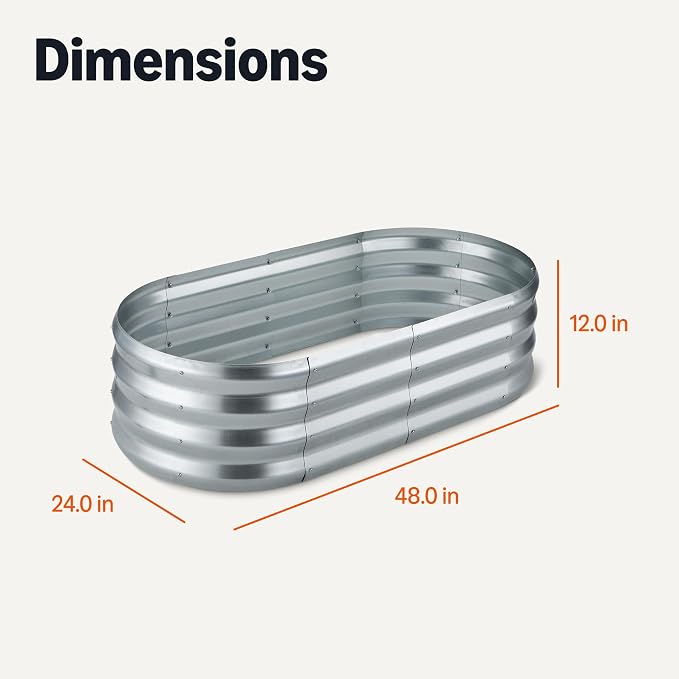 Amazon Basics Raised Garden Bed, Galvanised Steel Outdoor Planter Box for Herbs, Vegetables and Flowers, Open Base, 121.8 x 61 x 31.2 cm, 1-Pack, Silver