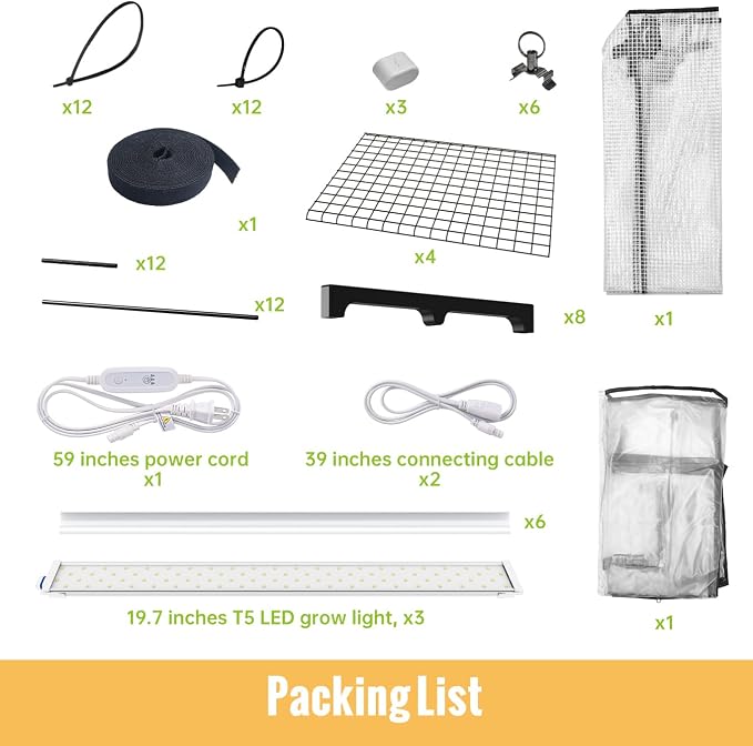 Indoor Greenhouse with Grow Light, 4-Tier Plant Stand with Zippered PVC Tent, Ventilation Window, Bottom Pouch, 20W Full Spectrum Plant Light with Timer for Seed Starting, 27"L x 19"W x 59"H
