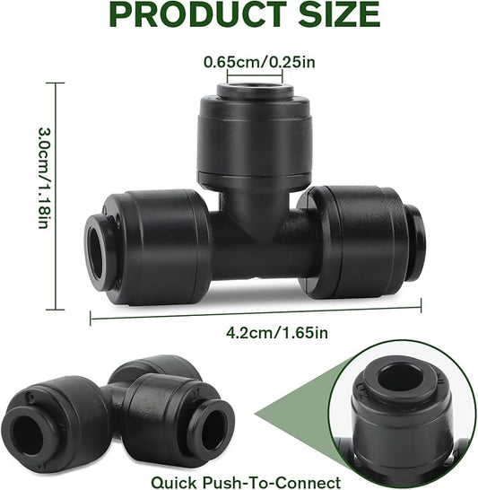Kalolary 30 PCS Quick Connect 1/4" Drip Irrigation Tee Fitting, Universal Barbed Tee Connector for 1/4" Irrigation Tubing Leak Free Fittings for Sprinkler Drip Irrigation System (Include 4pcs Plugs)