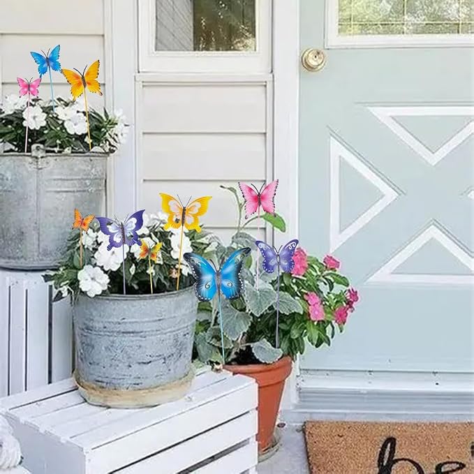 hogardeck Garden Decor for Outside, Set of 10 Metal Butterfly Decorative Garden Stakes for Spring Decor, Yard Art Garden Decorations for Outdoor Lawn Pathway Patio