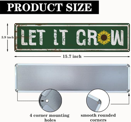 Garden Metal Tin Sign, Rustic Farmhouse Decor, Let It Grow, Gardening Wall Art Decor, for Yard Fence Door Porch, Garden Indoor Outdoor Decoration, 15.7 x 3.9 Inches