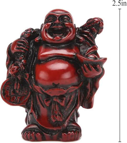 6Pcs 2in Red Resin Laughing Buddha Figurines, Tabletop Lucky Decor | Maitreya Buddha Statue, Flower Pot Statue, Home Office Desk Decor, Fengshui Collection Gift Ornaments