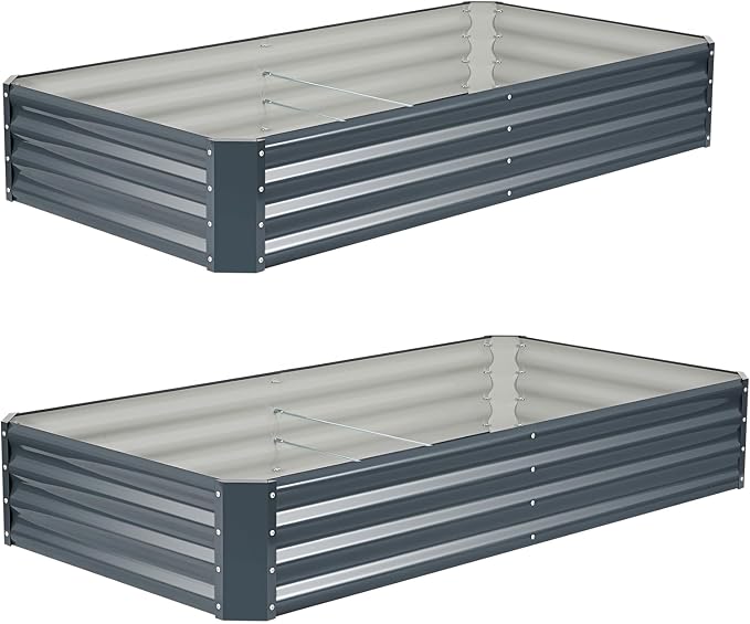 2Pack 6×3×1ft Galvanized Raised Garden Bed Kit, Metal Planter Boxes Outdoor, Large Raised Beds for Vegetables, Fruits, and Flowers - Grey