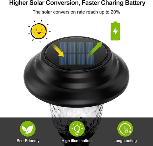 Glass Solar Lights Outdoor waterproof, 8 Pack Super Bright Solar Pathway Lights, Up to 12 Hrs Long Last Auto On/Off Garden Lights Solar Powered, Stainless Steel LED Light For Yard Landscape Warm White