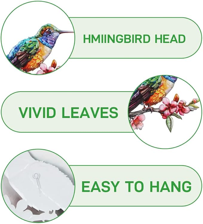 3 Pack Metal Hummingbird Wall Art Decor, 3D Colorful Birds Outdoor Wall Art Yard Patio Fence Decoration, Hand Painted Wall Sculpture Hanging Outdoor Decor for Garden Outside Livingroom