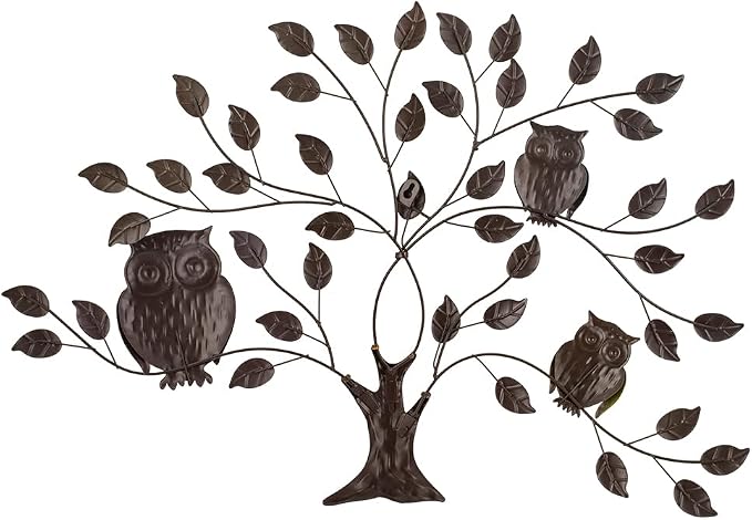 dreamskip Tree of Life Metal Wall Art, 25" Outdoor Large Wall Sculpture with Colorful Leaves and Owls, Tree Metal Wall Decor for Outdoor Indoor, Living Room, Patio, Fence, Bedroom, Garden Decor