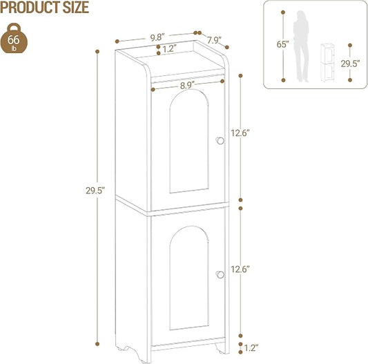 Hzuaneri Bathroom Storage Cabinet, Small Corner Floor Cabinet with 2 Doors and Adjustable Shelf, Narrow Toilet Paper Cabinets, Bathroom Organizer for Small Spaces, 7.9" D x 9.8" W x 29.5" H Yellow