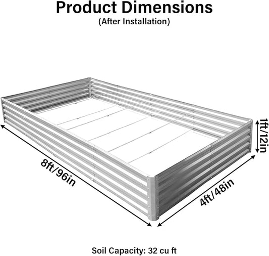 Galvanized Raised Garden Bed 8x4x1 ft(2 Pack),Outdoor Planter Box Metal Patio Kit Planting Bed for Vegetables Flowers and Succulents,Silver