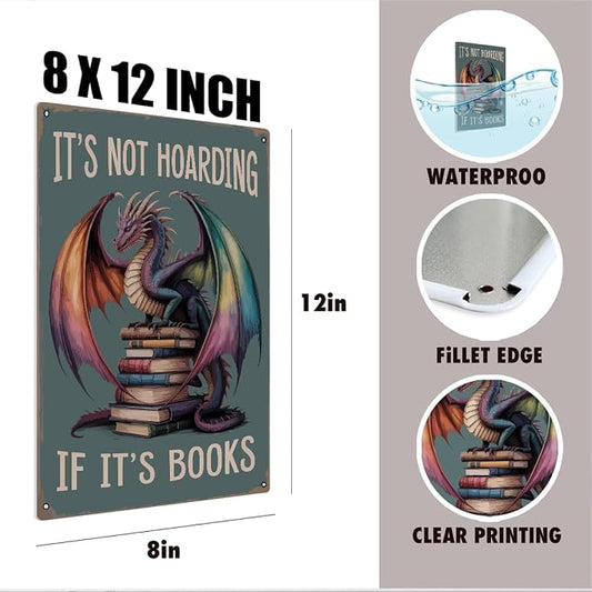 mmiishe Vintage Dragon Wall Decor Retro Metal Sign Dragon Gifts for Women Book Lovers Bookish Wall Decor for Bedroom Cafe Library Art Plaque 8x12 Inches Birthday Anniversary Decoration
