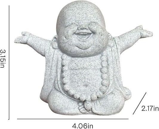 Mini Zen Laughing Buddha Statue, Tiny Sandstone Figurine for Garden Shelf | Mini monk figurine with contagious smiling face. Perfect for fish tank, desk ,or home decor. Brings joy and uplifts any space