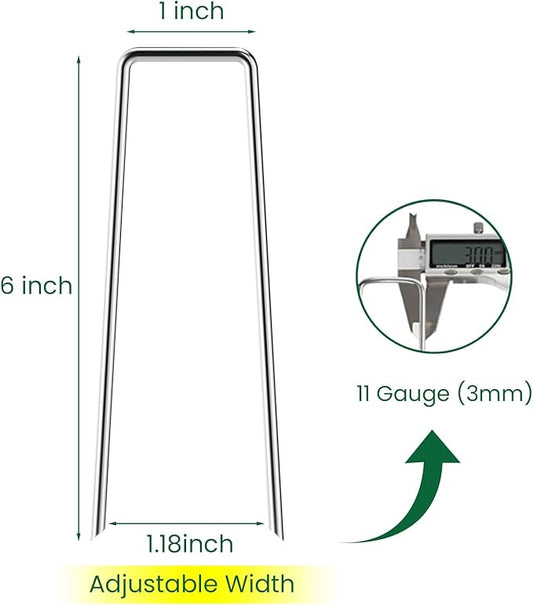 6 Inches Landscape Staples Galvanized Steel Garden Stakes Securing Pegs for Securing Weed Fabric Landscape Fabric Netting Ground Sheets and Fleece, Heavy Duty Metal Tent Stakes (200, Silver)