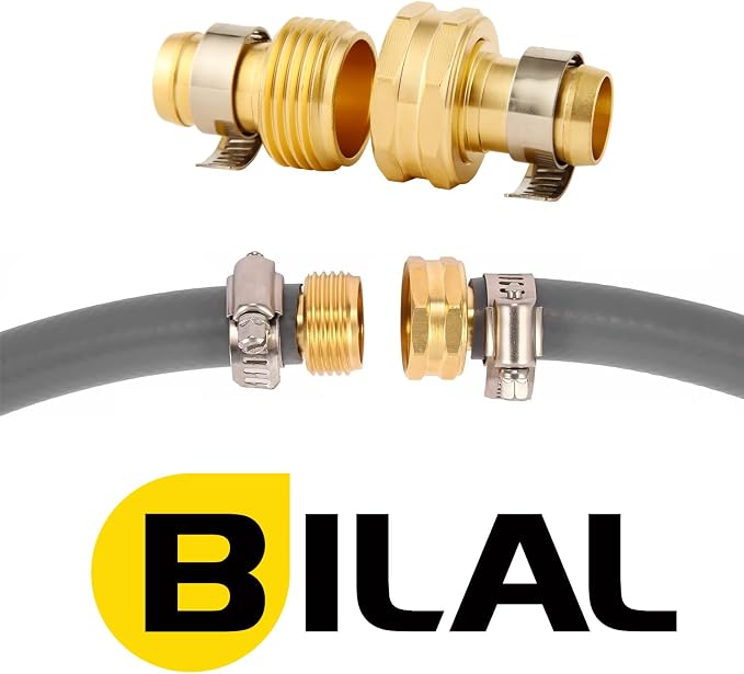 4 Set Brass Garden Hose Repair Connector Kit with Clamps, Fit for 5/8" Garden Hose Fitting,5/8'' Barb x 3/4'' GHT Garden Hose Adapter/Fittings, Water Hose Repair Kit