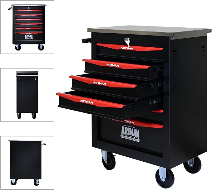 KEIKI 6 Drawers Tool Cart on Wheels,Multifunctional Rolling Tool Chest Tool Storage,Drawers Rolling Tool Trolley Organizer Tool Case for Garage, Warehouse, Workshop, Repair Shop (Black)