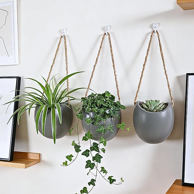 Set of 3 Ceramic Wall Planters Decor Small Hanging Vases Lovely Flower Pots | Wall Decor for Home, Entryway, Hallway, Deck, Bathroom, Living Room, Dining Room, Garden, Farmhouse, Restaurants, Office, etc