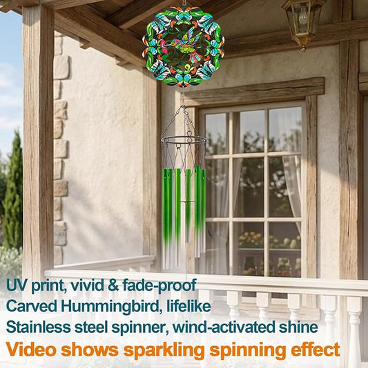 Wind Chimes with Hummingbird Wind Spinner, Gifts for Men, Women, Retirement, Teacher, Parents - Outdoor Hanging Decor Clearance for Garden, Patio, Backyard Or Porch