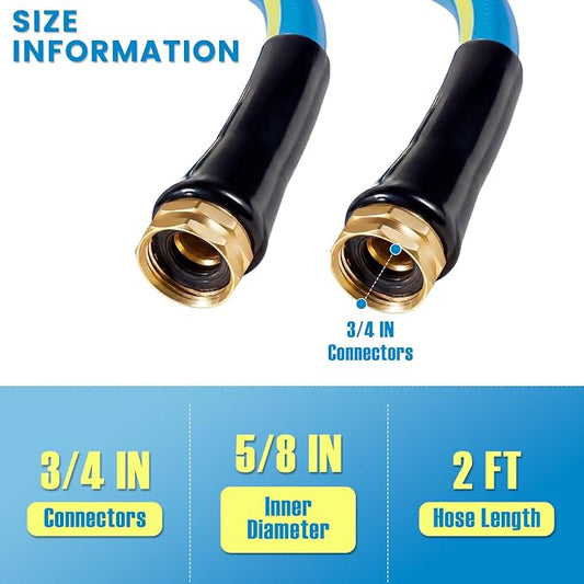 SheeChung Short Garden Hose 2FT x 5/8",Leader Hose for Hose Reel Faucet,Short Water Hose Heavy Duty,Flexible RV Rubber Hose with Female to Female Fittings,Hose Extension,3/4"Brass Fittings