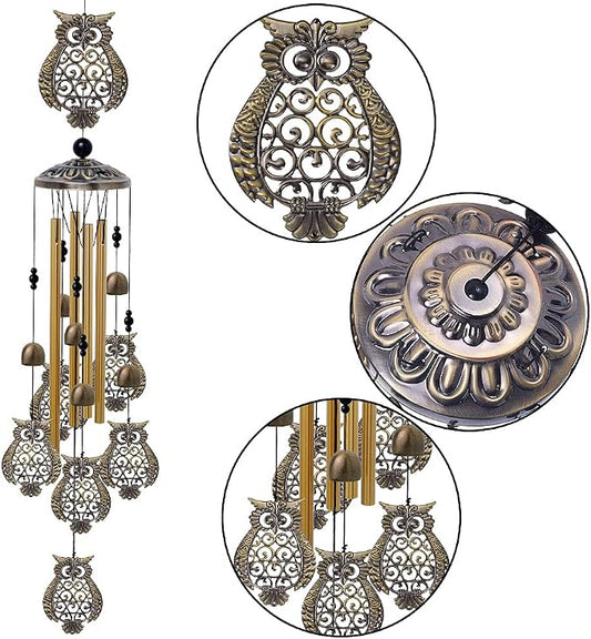 Garden Owl Wind Chimes Outdoor Indoor Decor - with 4 Tubes 6 Bells 7 Owls 36In Waterproof Mobile Romantic Windchimes, Owls Wind Catcher for Home, Xmas Mom Gifts, Balcony, Festival, Garden Decoration