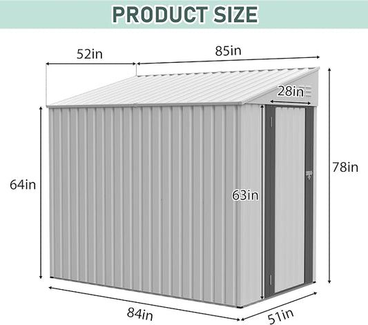 YOPTO 4x7 FT Outdoor Storage Shed,Metal Lean to Storage Shed with Reinforced Beams,All Weather Waterproof Garden Tool House W/Lockable Door and Reversible Installation,for Backyard,Patio,Lawn,White