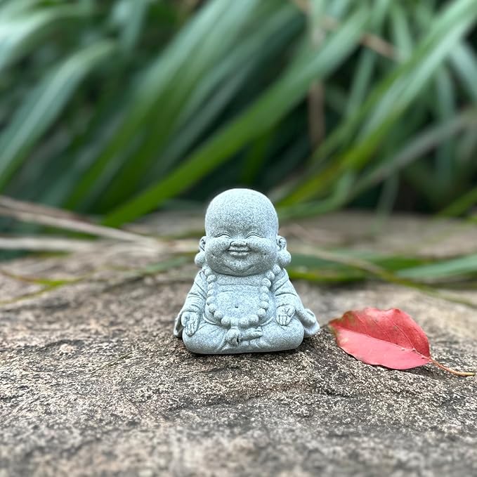 Mini Zen Meditation Buddha Statue, Tiny Sandstone Figurine for Garden Shelf | Mini monk figurine in meditation pose. Perfect for garden, fish tank, or home decor. Symbol of mindfulness and inner calm