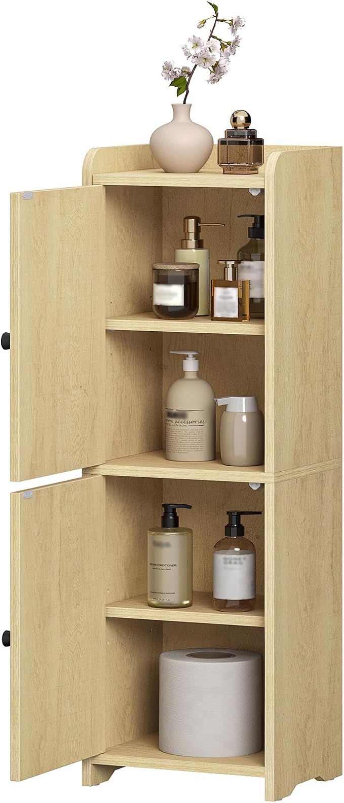 Hzuaneri Bathroom Storage Cabinet, Small Corner Floor Cabinet with 2 Doors and Adjustable Shelf, Narrow Toilet Paper Cabinets, Bathroom Organizer for Small Spaces, 7.9" D x 9.8" W x 29.5"Rattan Yellow