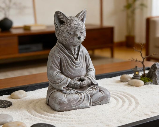 Cat Zen Buddha Meditating Statue Decor, 7 inch Suitable for Home Office Desk Shelf, Gift for Cat Enthusiasts Zen Practitioners
