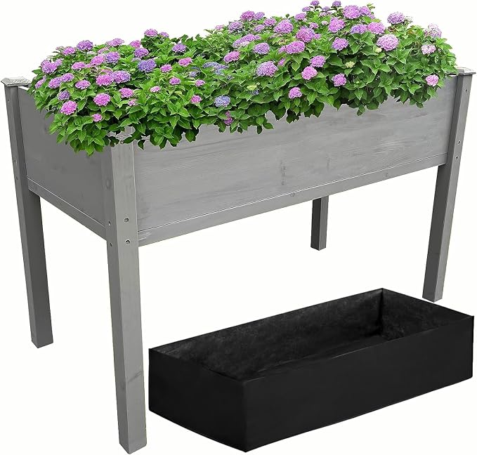 BTExpert 4ft Raised Garden Bed with Legs, 48x24x30in Elevated Wood Planter Box Stand for Vegetable Flower Backyard, Patio, Balcony Bed Liner Outdoor - Grey 30 in Height
