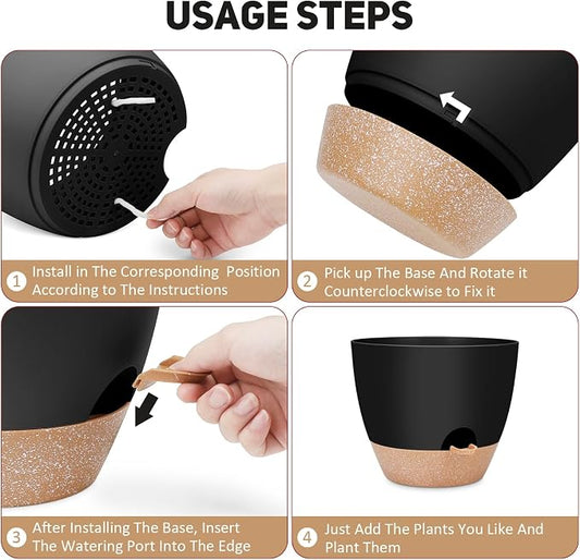 YNNICO 12 inch Large Self Watering Plant Pots, Flower Pots Planters with Multi Mesh Drainage Holes for Indoor Outdoor Garden Plants and Flowers.(Black)