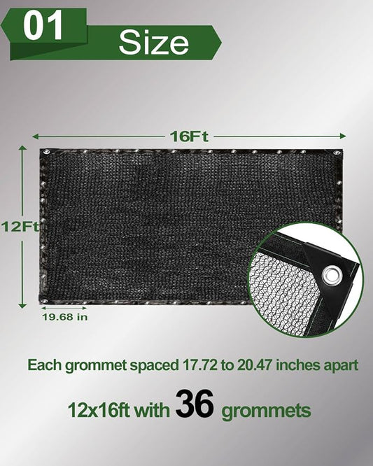 vensovo 30% Sunblock Shade Cloth Net Black Resistant - 12x16 Ft Garden Shade Mesh for Plant Cover, Greenhouse, Chicken Coop, Kennels, Tomatoes Plants