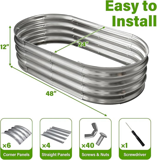 Galvanized Raised Garden Bed for Outdoor: 4X2X1ft Durable Metal Vegetable Plant Container Kit - Oval Planter Box for Gardening Flower Trough (2 Pack)