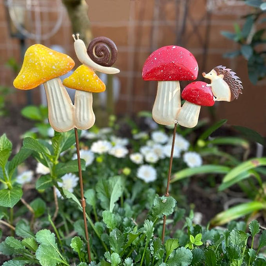 2 Pack Metal Mushroom Decorative Garden Stakes,19.6" Outdoor Garden Decor Rust Proof Metal Flower Decoration,Spring Yard Art Decorations for Lawn Patio,