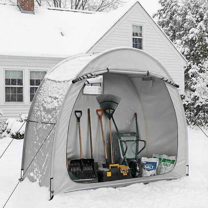 VINGLI Bike Storage Shed Tent for 2-3 Bikes, Outdoor Portable Bicycle Storage Shed with Carry Bag, Waterproof Bike Tent for Motorcycle, Garden Tools, Lawn Mower, Light Gray