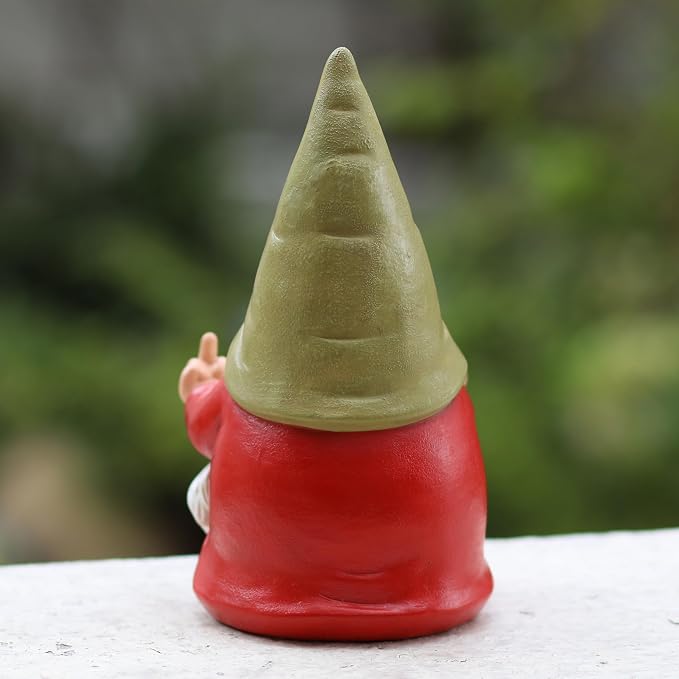 Middle Finger Female Gnome Statue 7.8in, Naughty Garden Gnome Statue Decoration and Lawn Ornament - Funny Garden Gnomes for Outdoor or Home Decor