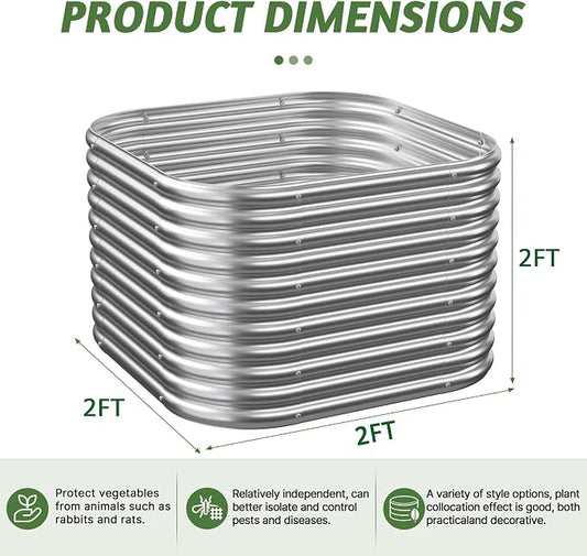 4 Pack Tall 2x2x2FT Corrugated Galvanized Steel Raised Garden Bed Outdoor, Metal Above Ground Garden Bed for Vegetables and Flowers, Raised Beds for Gardening