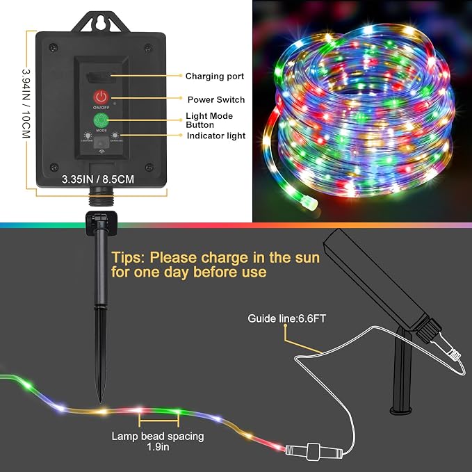 KNONEW Solar Rope Lights Outdoor 300LED 50FT Solar String Lights Outside Waterproof with Modes Clear Thin Tube for Pool Tree Patio Garden Fence Camping Yard Deck Trampoline(Multicolor)