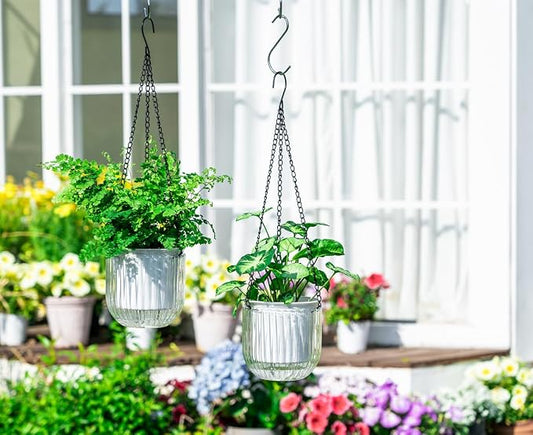 Josteve 5.2 Inch 2 Pcs Self Watering Hanging Planter Indoor Plant Pots Drainage Holes, Outdoor Small Hanging Planters Flower Pot Basket, Visible Water Level, Plant Hanger Home Decor, Gardening