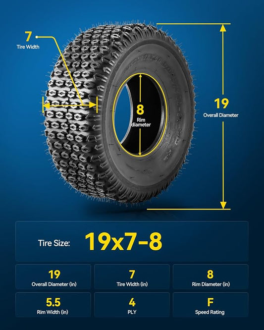 PHILTOP 19x7-8 ATV UTV Tires, 4-Ply Super Mud 19x7-8 ATV All-Terrain Tires for Riding Mowers, Golf Carts, Off-Road,2 Pcs,Tubeless (Z-106)