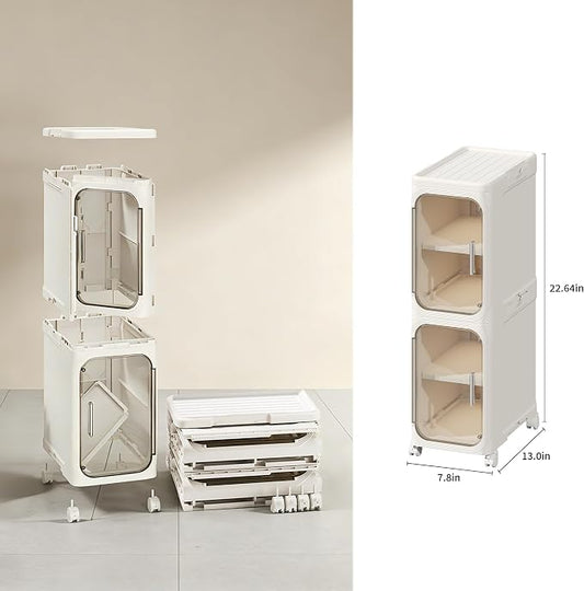 Narrow Storage Cabinet,2-Tier Slim Bathroom Organizer with Wheels,Beige | Turns Unused Narrow Spaces into Organized Storage Slim Outside Spacious Inside Rolls Smoothly Locks Securely Snap Assembly