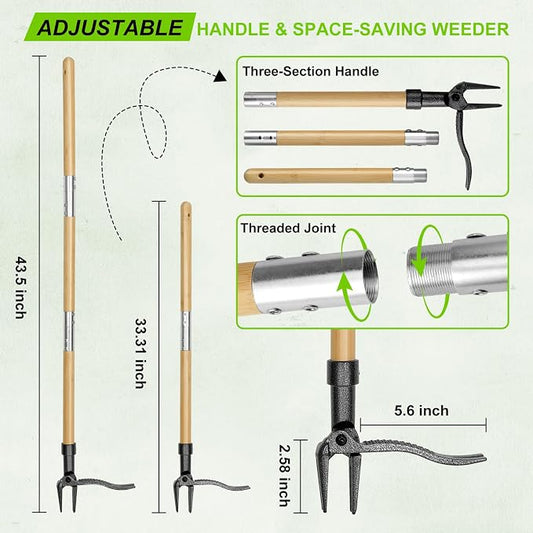 Stand Up Weed Puller Tool - 4-Claw Steel Head, 31"-44.5" Adjustable Long Handle, Heavy Duty Garden Weeder with Foot Pedal, Easy Root Removal for Lawn, Yard, Garden & Flower Bed