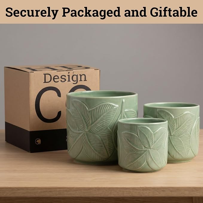 Ceramic Pots for Plants Set of 3, 6, 5, 4 Inch Diameter with Drainage Holes | Thick Durable Ceramic Pots, Plant Pots with Drainage Holes, Mesh Pads, Drain Plugs & Anti-Scratch Pads, Decorative Flower Pot